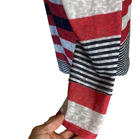 JOE Boxer Woman's Knit Shirt Size XL Red White Blue Striped Lace Tie Front - Picture 7 of 15